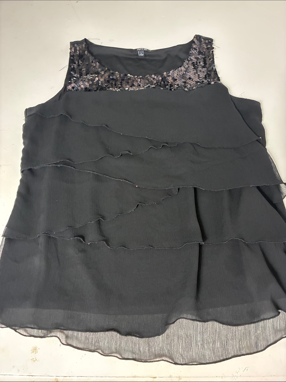 Apt 9 Large Black Layered Sequins Sleeveless Ruffle Tank Top
